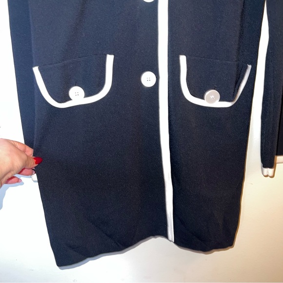 Grace Dane Lewis Black & White Trim Knit Sweater Coat Cardigan Medium - Picture 7 of 10